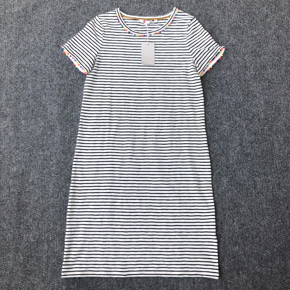 Boden Charlie stripped short sleeve dress with pom pom trim detail size 6L
